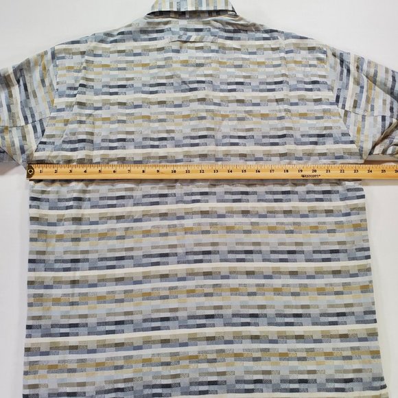 Signum Shirt Mens Medium Earth Tones Short Sleeve Casual Button Up Big Buttons - Picture 14 of 16